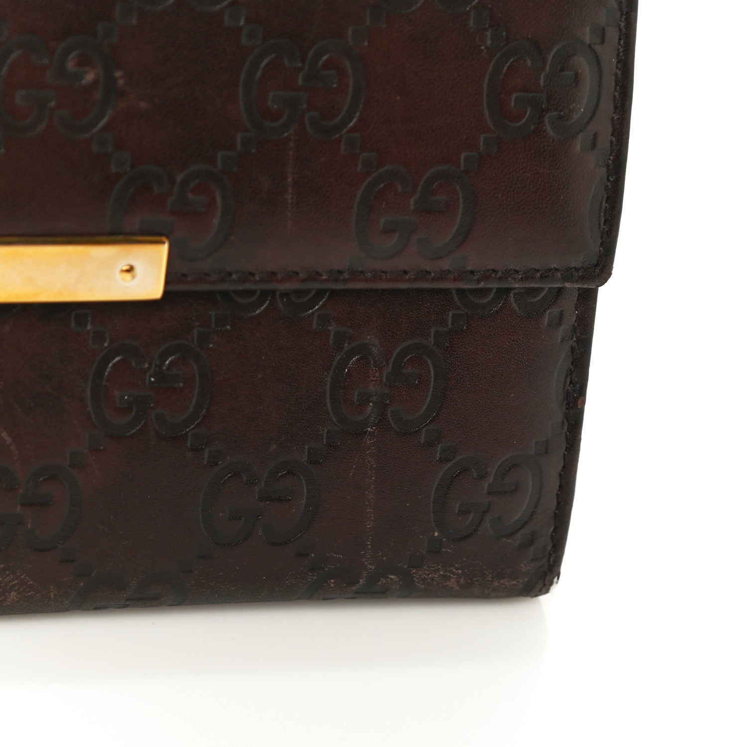 Gucci Guccissima Margaux Calfskin Metal Bar Continental Flap Wallet Chocolate 16 of 23