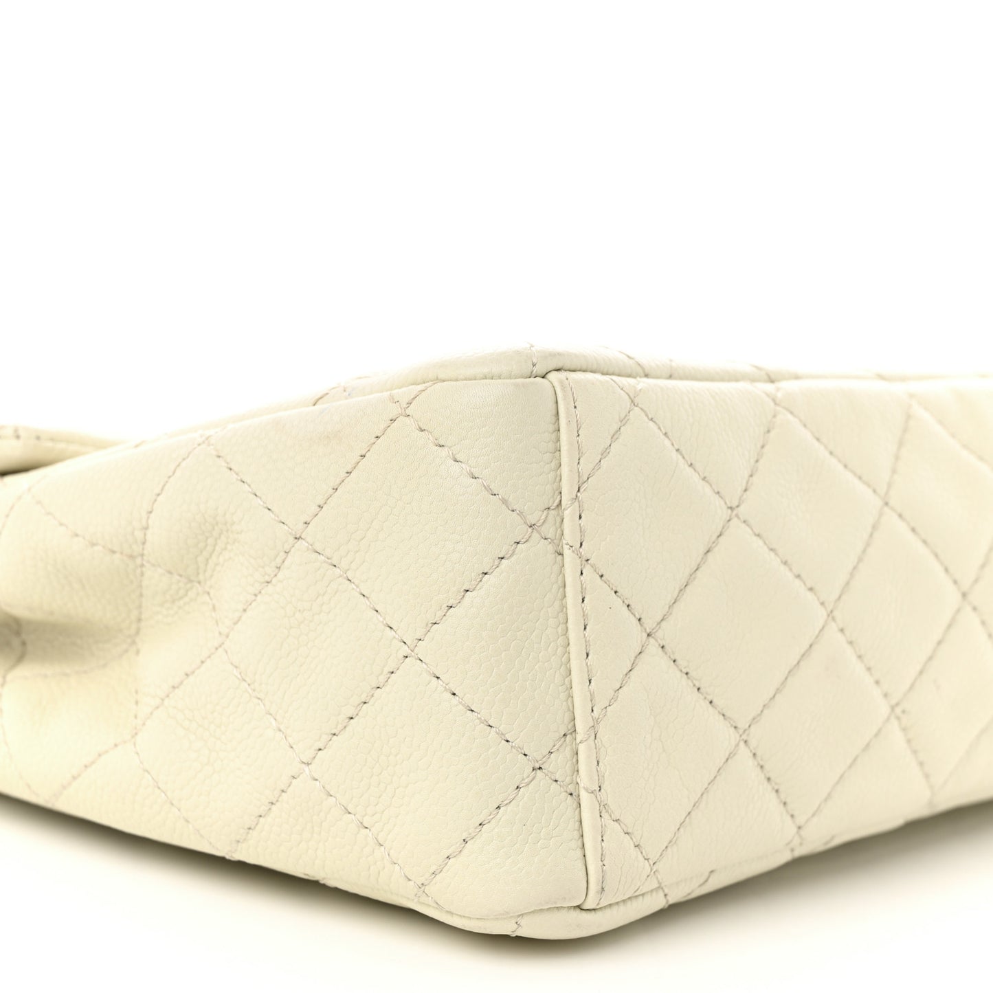 Washed Caviar Quilted Maxi Single Flap White