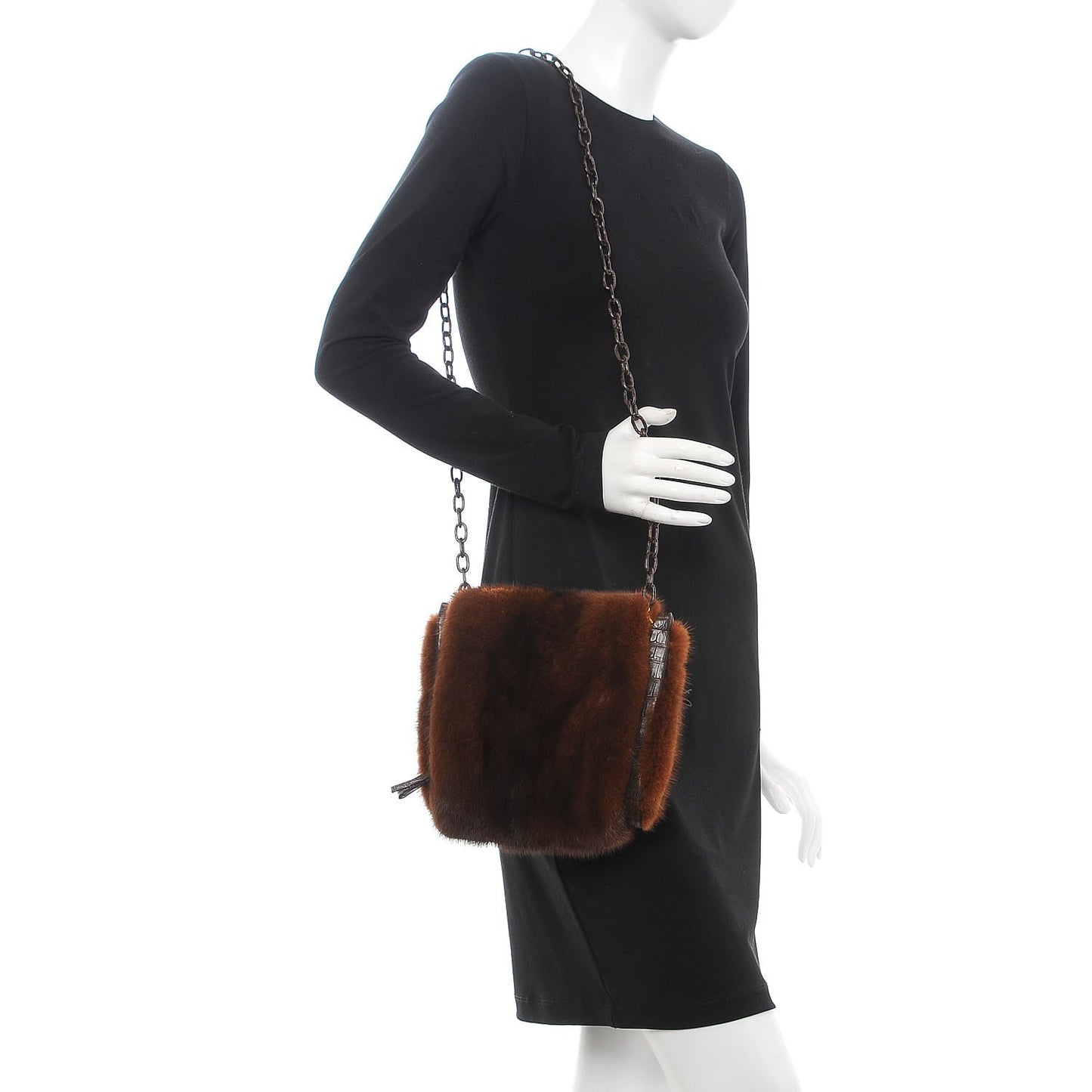 Fox Fur Crocodile Shoulder Bag Chocolate