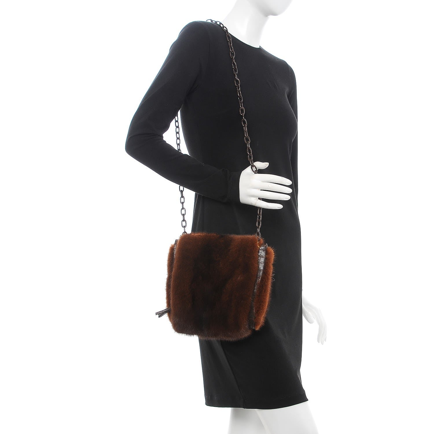 Nancy Gonzalez Fox Fur Crocodile Shoulder Bag Chocolate 2 of 6
