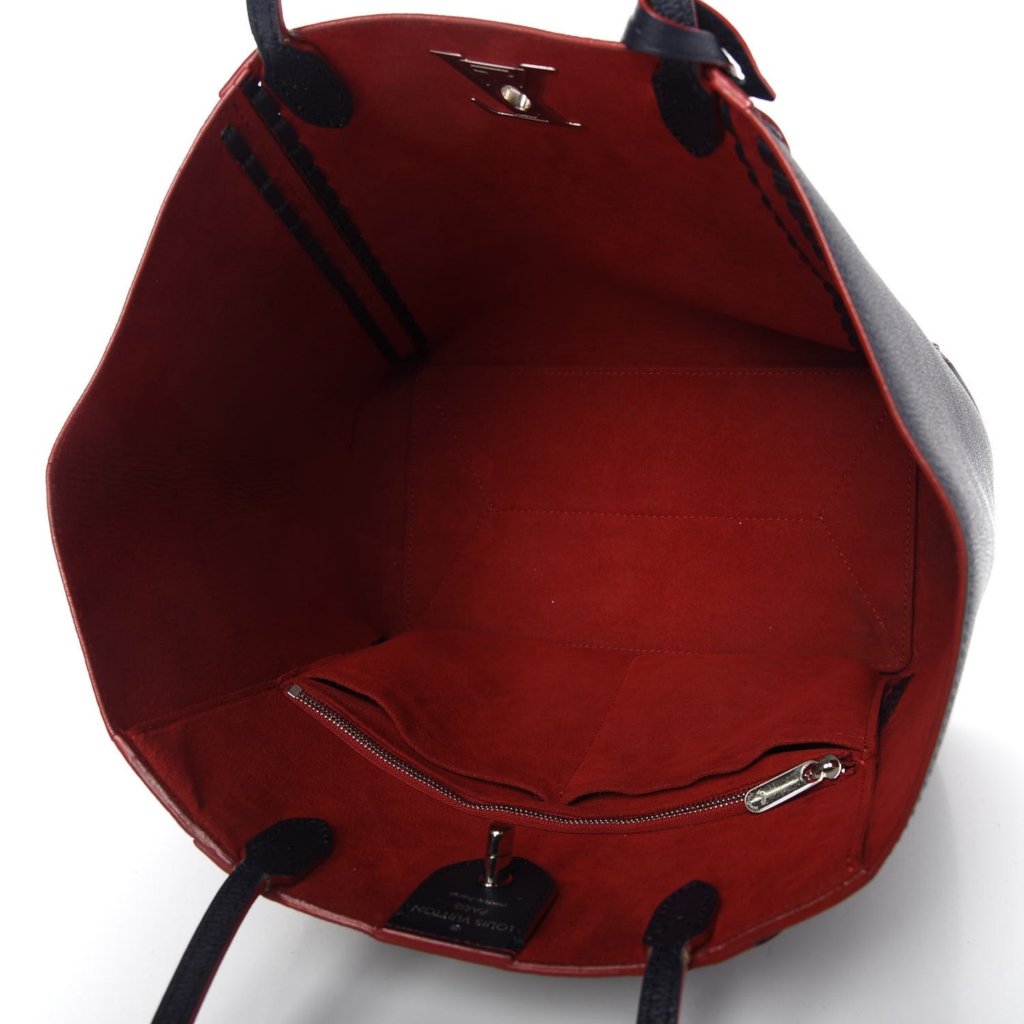Calfskin Braided Lockme Cabas Marine Rouge