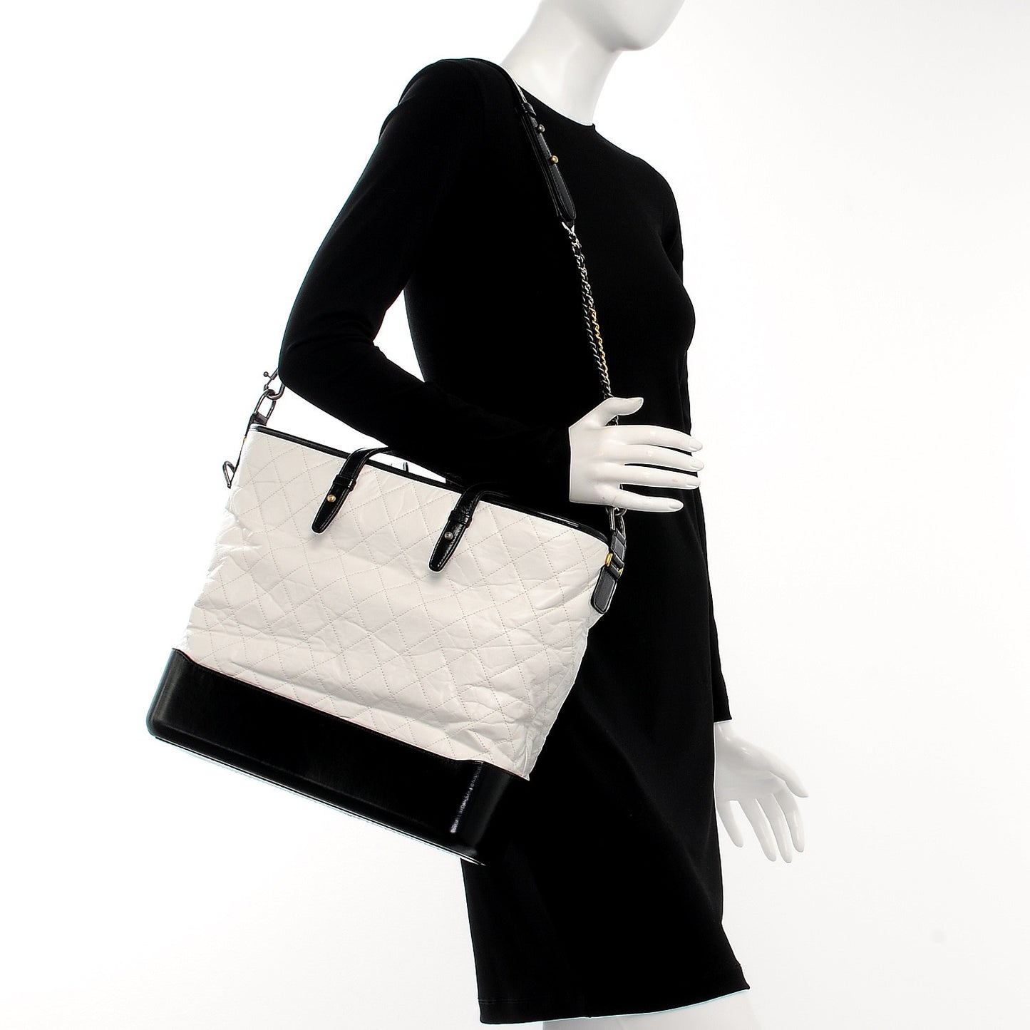 Calfskin Quilted Large Gabrielle Shopping Tote White Black