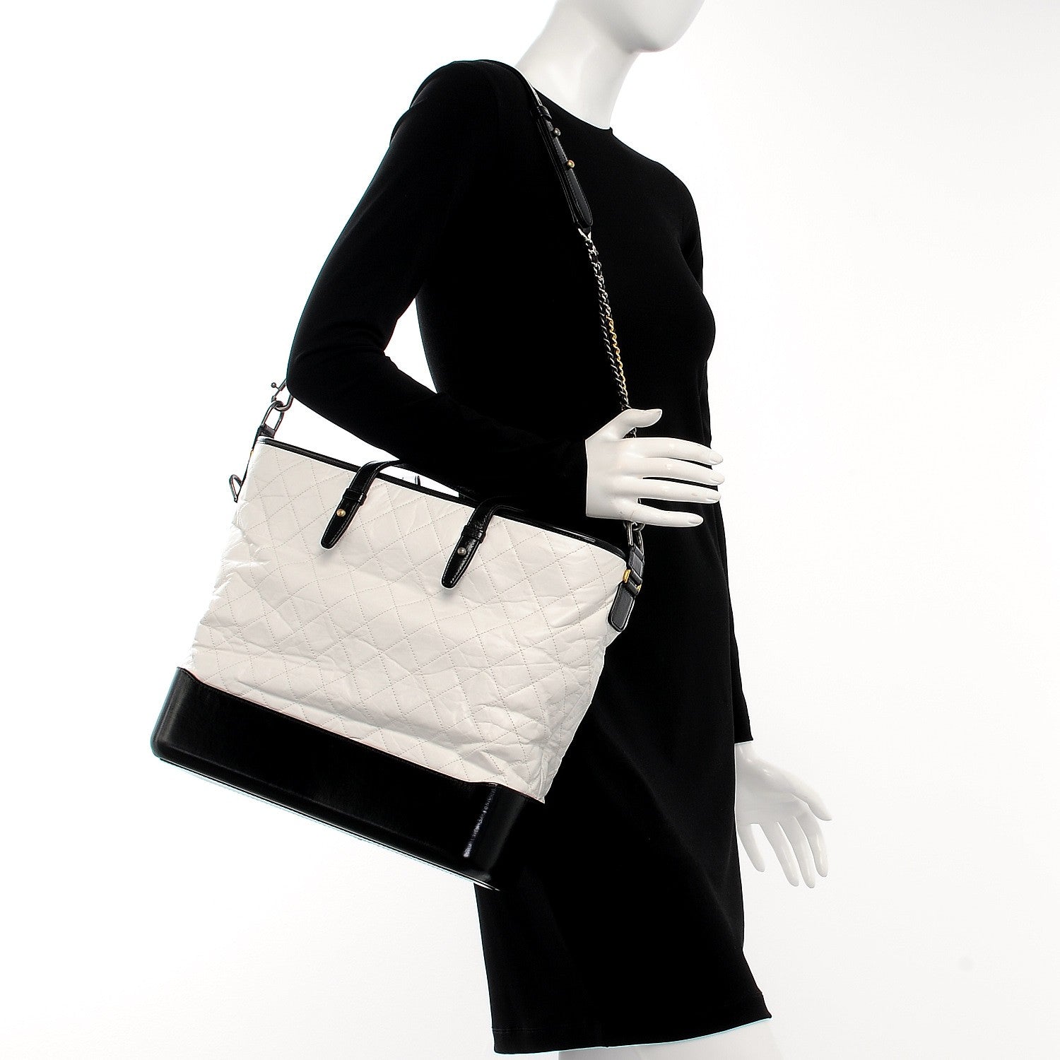 Chanel Calfskin Quilted Large Gabrielle Shopping Tote White Black 2 of 8