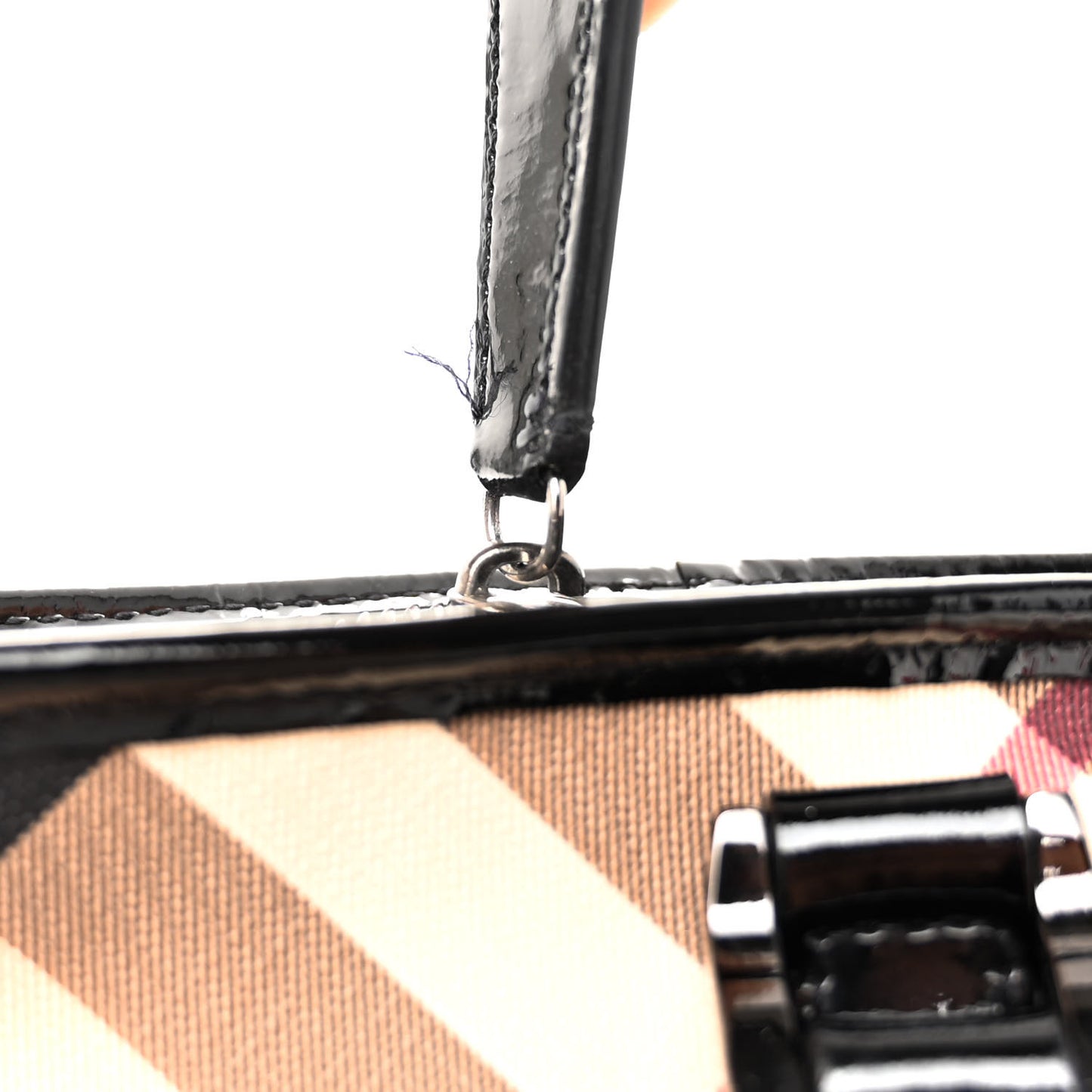 Patent Trim Nova Check Shopper Tote Black