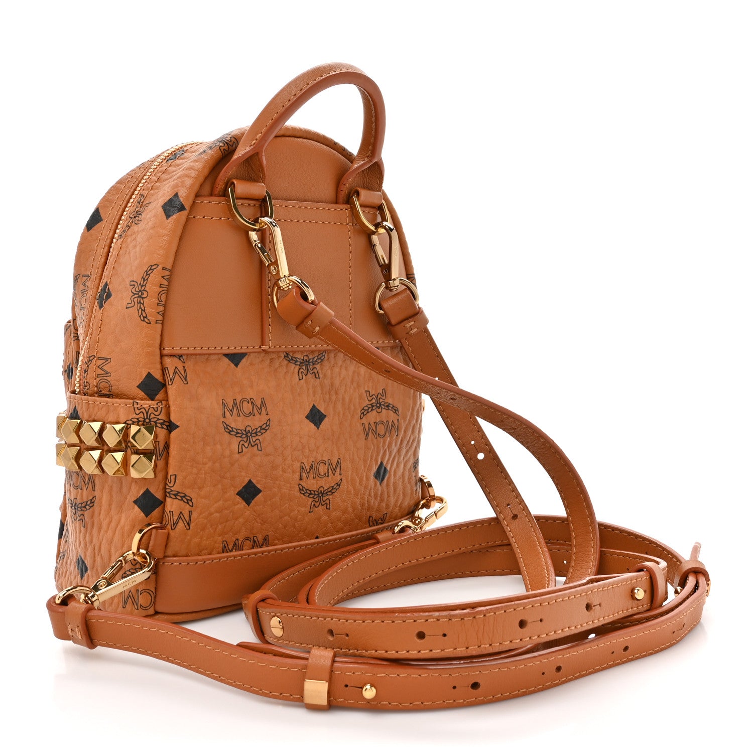 MCM Visetos Side Stud X-Mini Stark Bebe Boo Backpack Cognac 3 of 11