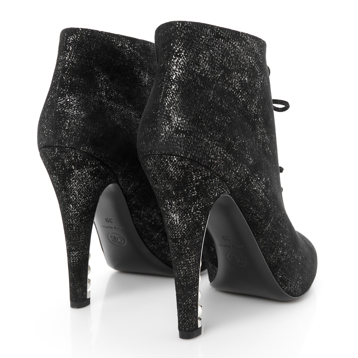 Metallic Suede Pearl Short Ankle Boots 39 Argent