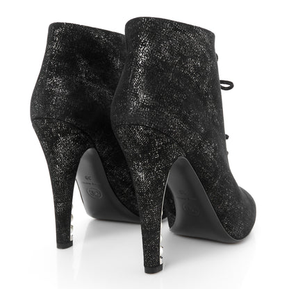 Chanel Metallic Suede Pearl Short Ankle Boots 39 Argent 5 of 10