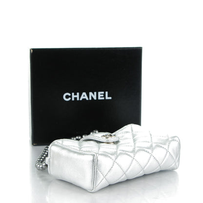 Chanel Metallic Lambskin Quilted Pearl Chain Mini Love Symbols Bag Silver 4 of 7