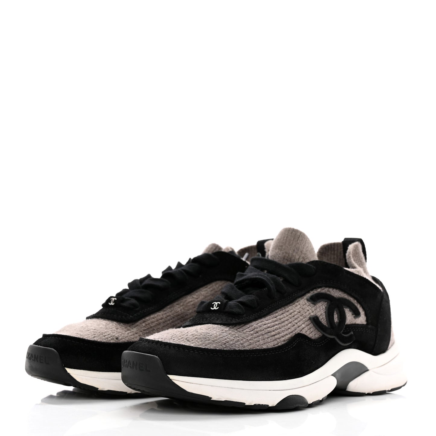Fabric Suede Calfskin CC Sneakers 40.5 Grey Black