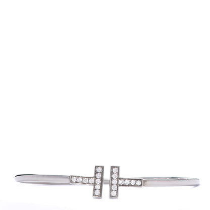 Tiffany 18K White Gold Diamond T Wire Bracelet 1 of 4