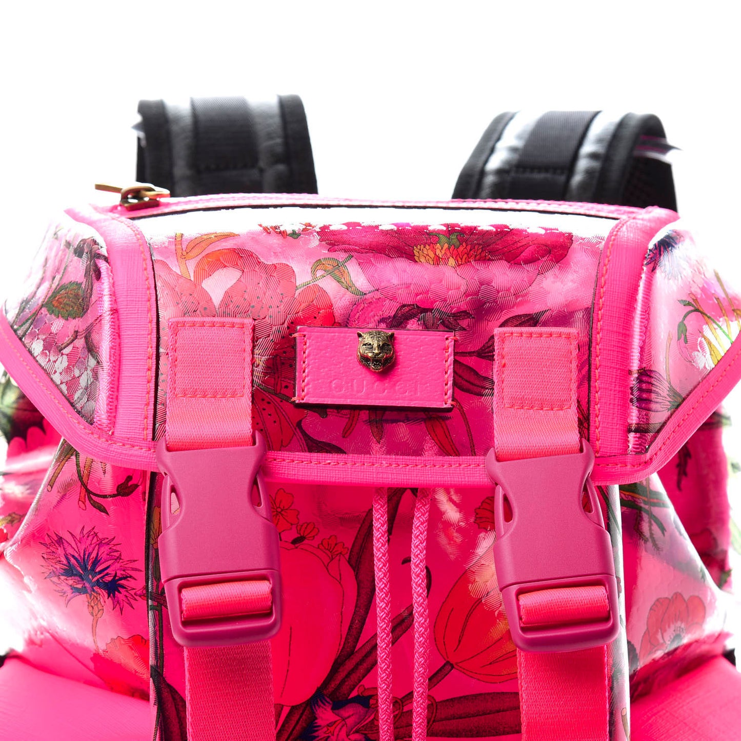 PVC Floral Double Buckle Backpack Fuchsia