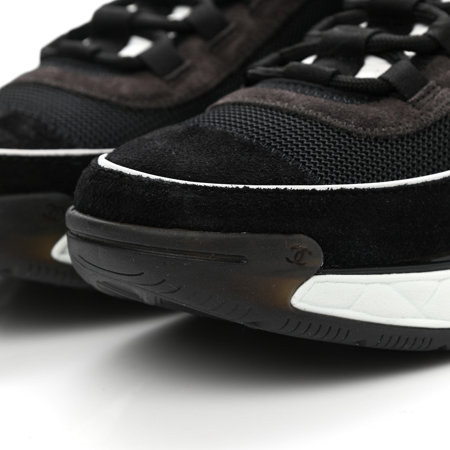 Chanel Fabric Suede CC Sneakers 39 Black Dark Grey 4 of 10