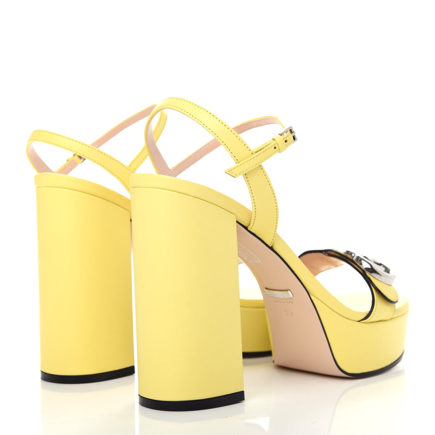 Calfskin GG Marmont Ankle Wrap 30/115mm Platform Sandals 36.5 Banana