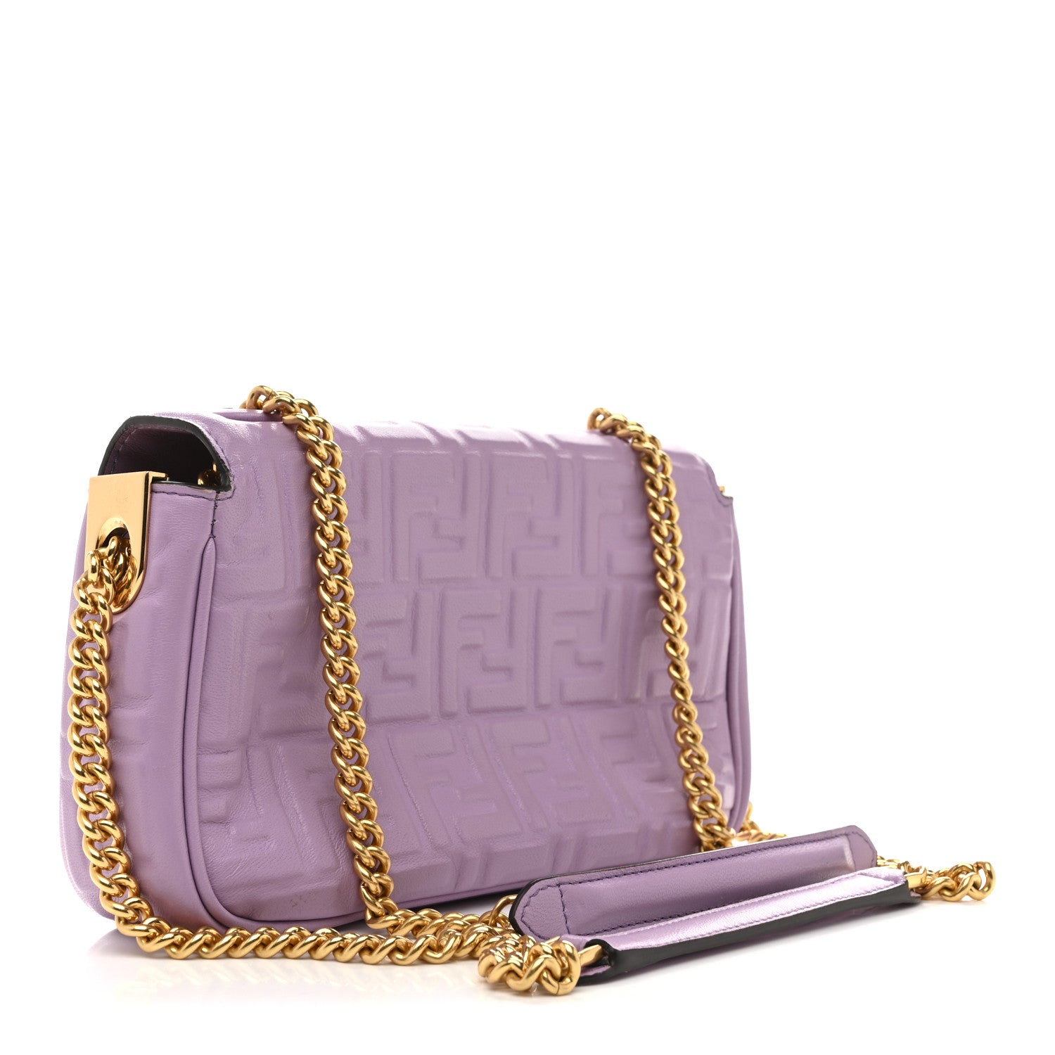 Fendi Nappa FF Embossed Small Midi Chain Baguette Violetta 3 of 15