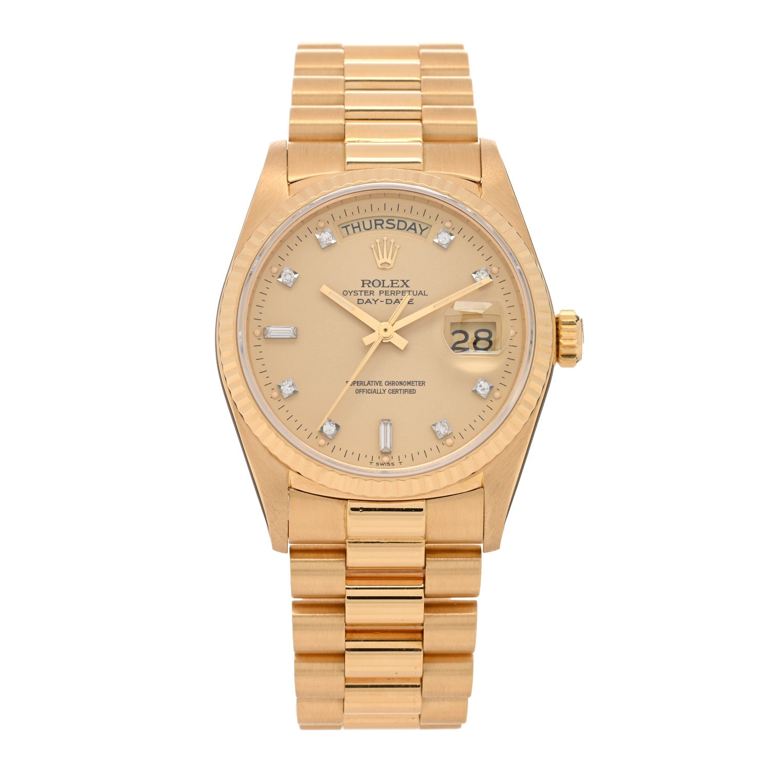 Rolex 18K Yellow Gold Diamond 36mm Oyster Perpetual Day-Date President Watch Champagne 18038 1 of 4