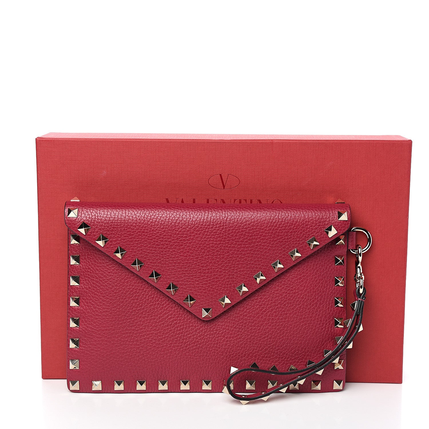 Valentino Garavani Pebbled Calfskin Medium Rockstud Envelope Flat Wristlet Pouch Fuxia 6 of 6