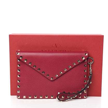 Valentino Garavani Pebbled Calfskin Medium Rockstud Envelope Flat Wristlet Pouch Fuxia 6 of 6