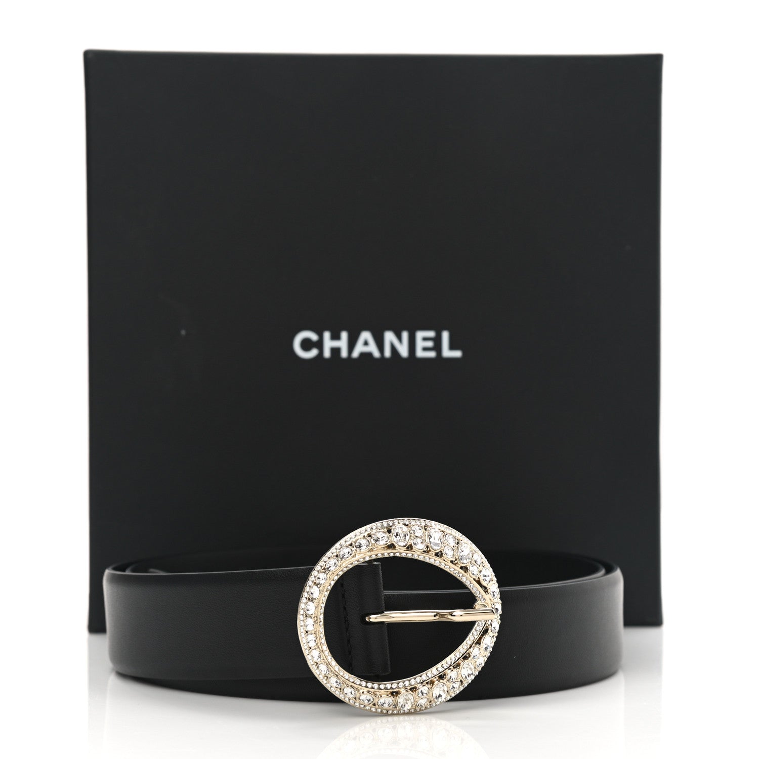 Chanel Lambskin Crystal Buckle Belt 90 36 Black 5 of 5