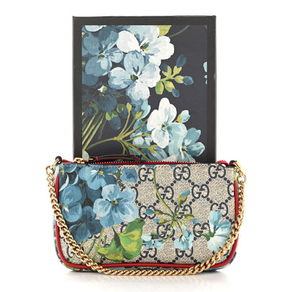 Gucci GG Supreme Monogram Blooms Mini Chain Bag Beige Blue Navy Hibiscus Red 7 of 7