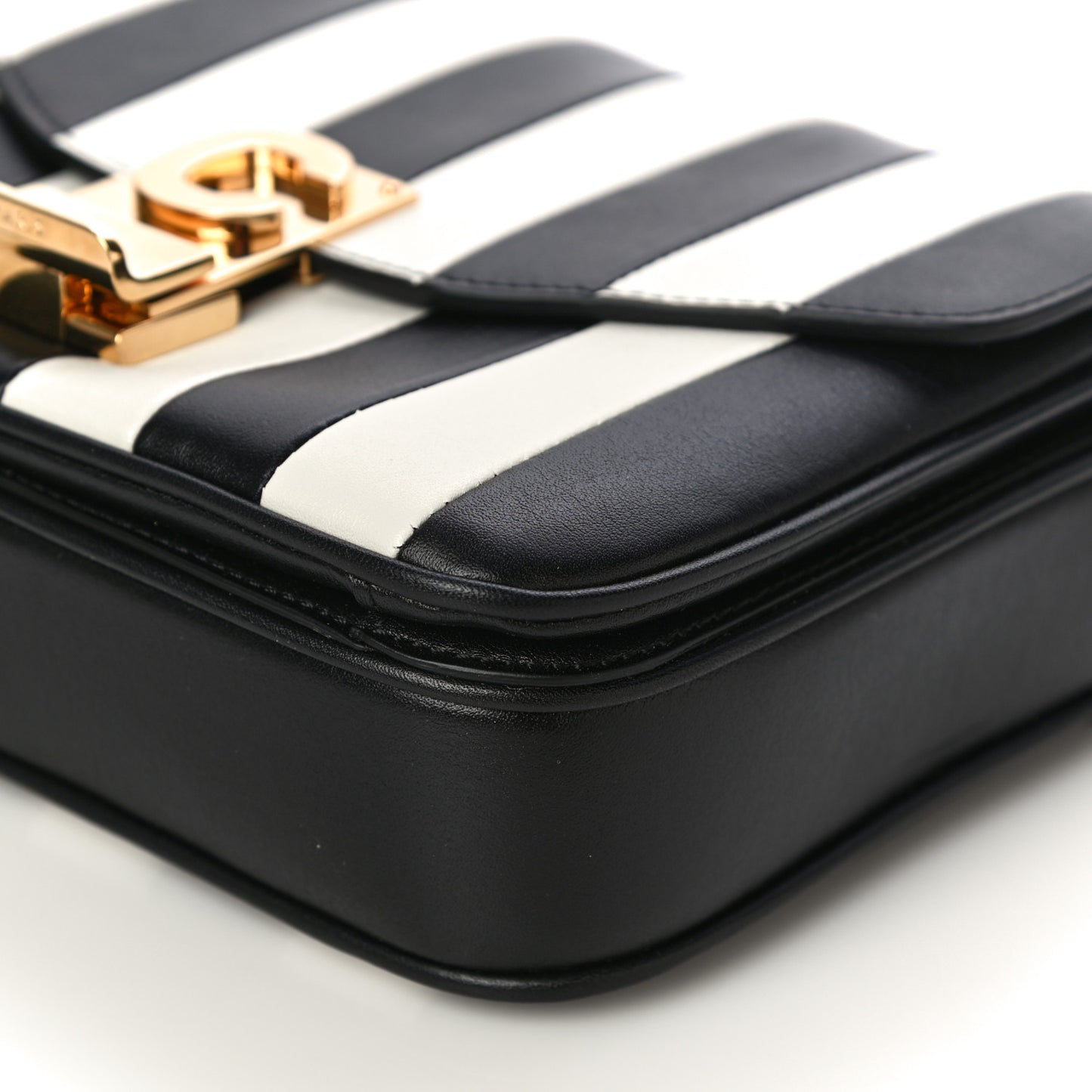 Shiny Calfskin Stripes Small C Bag Black