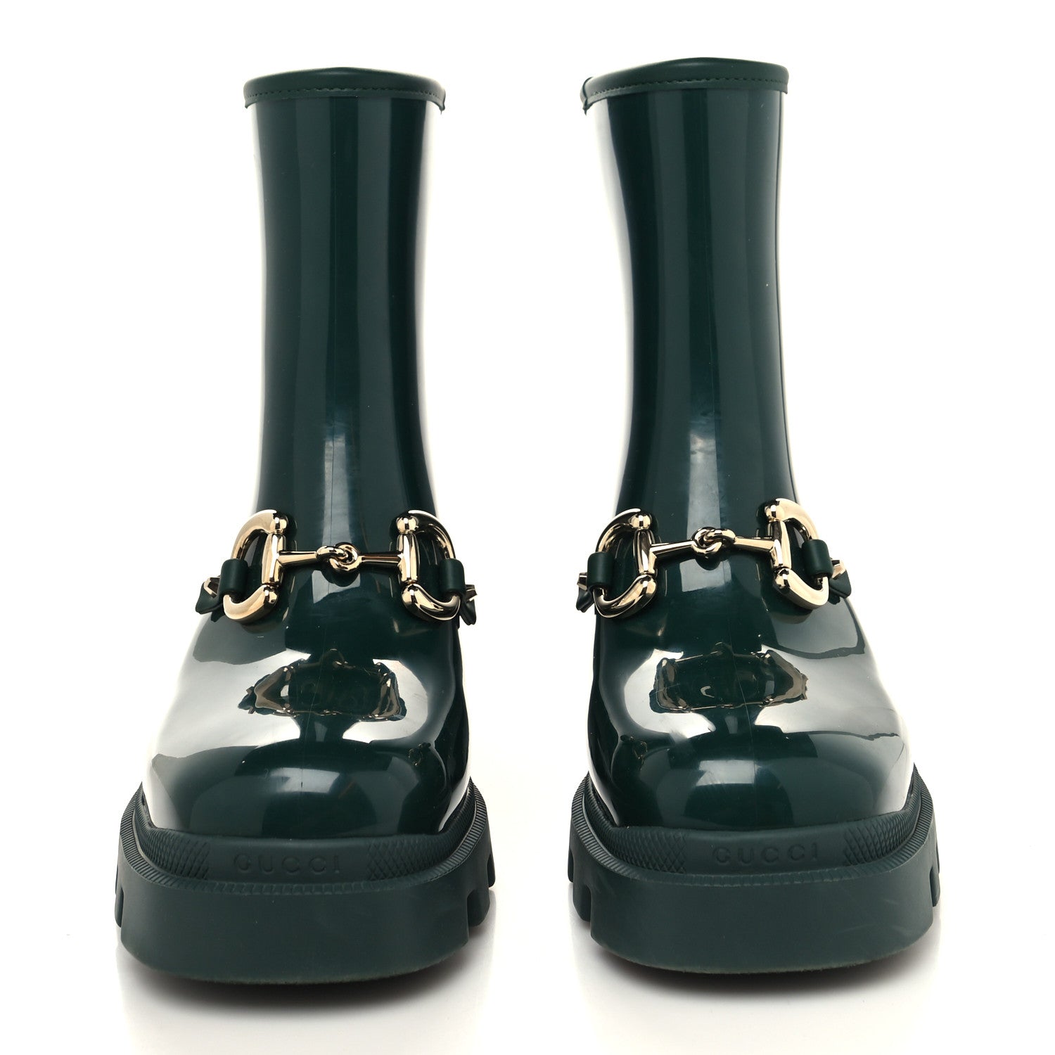 Gucci Rubber Womens Horsebit Ankle Boots 38 Vintage Green 2 of 7