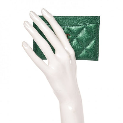Chanel Metallic Caviar Quilted Card Holder Green 2 of 8