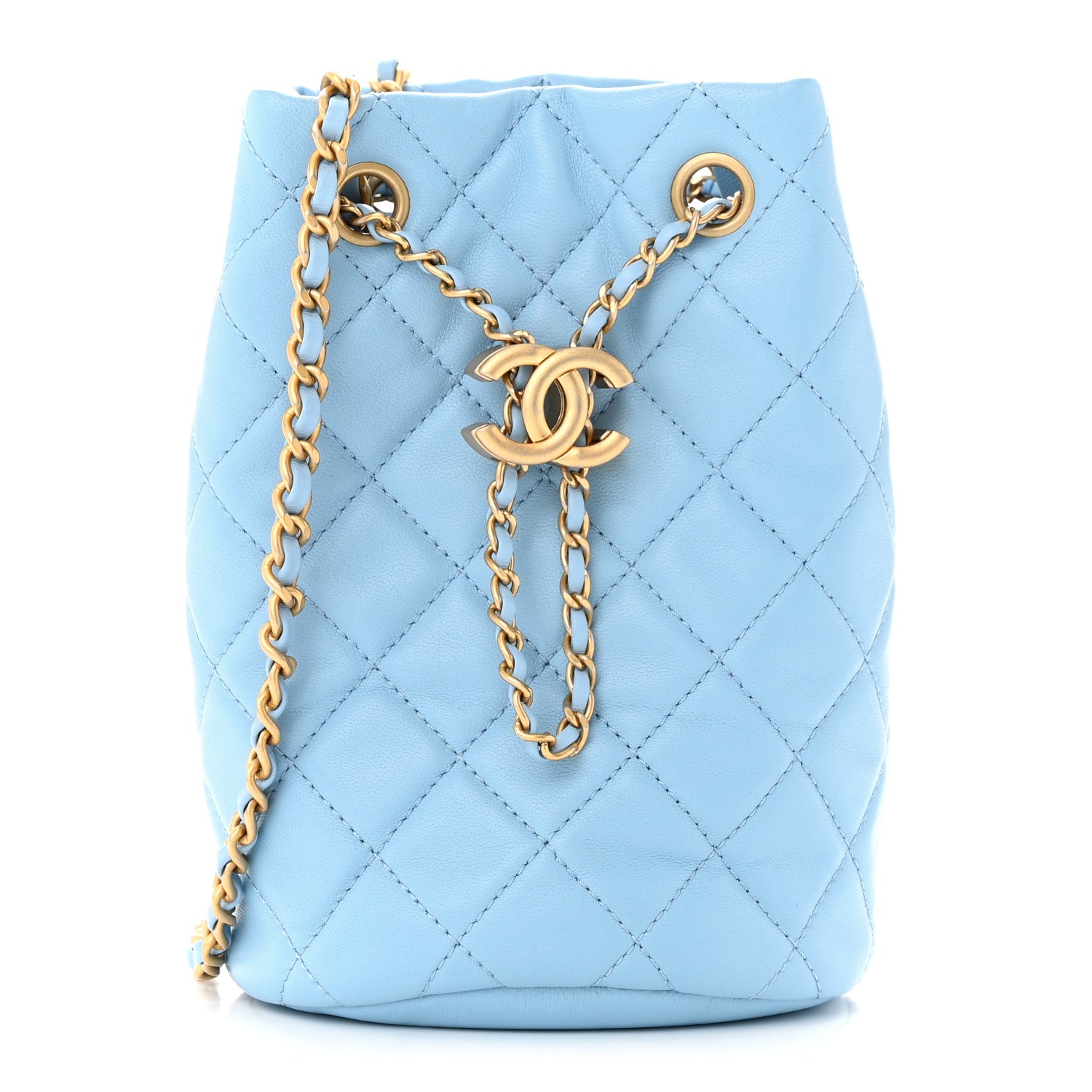 Chanel Lambskin Quilted Pearl Crush Drawstring Bag Light Blue 1 of 11