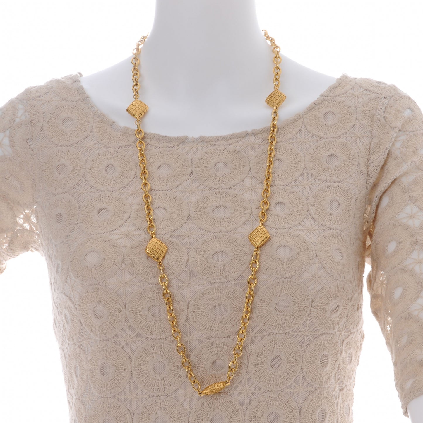Quilted Long Chain Necklace Gold