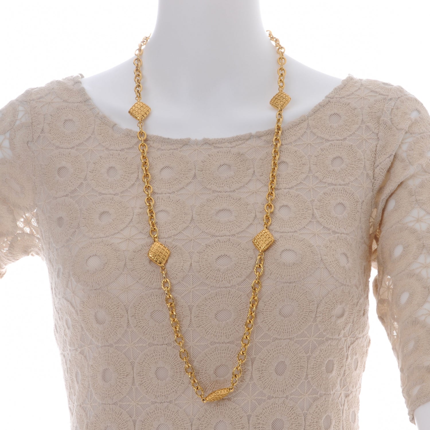 Chanel Quilted Long Chain Necklace Gold 2 of 5