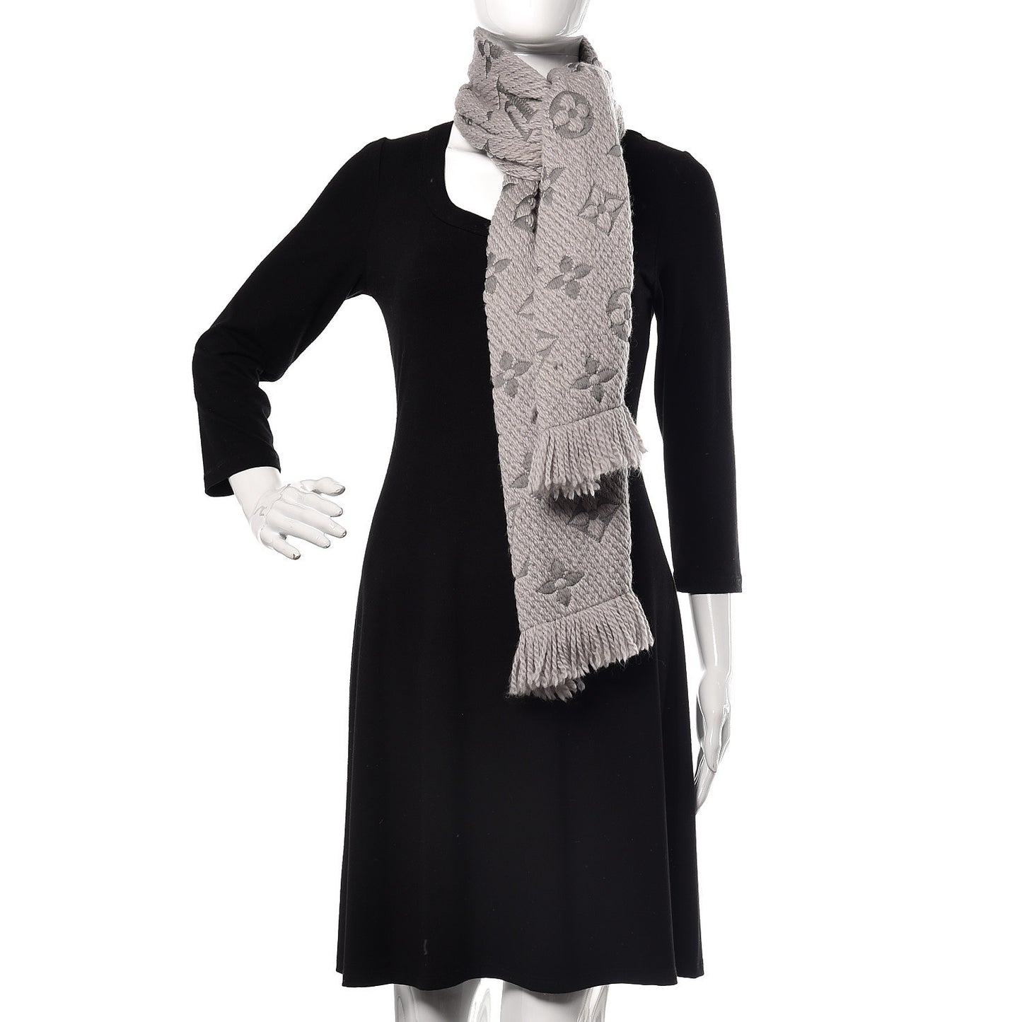 Wool Silk Logomania Scarf Pearl Grey