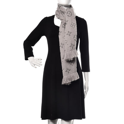 Louis Vuitton Wool Silk Logomania Scarf Pearl Grey 2 of 4