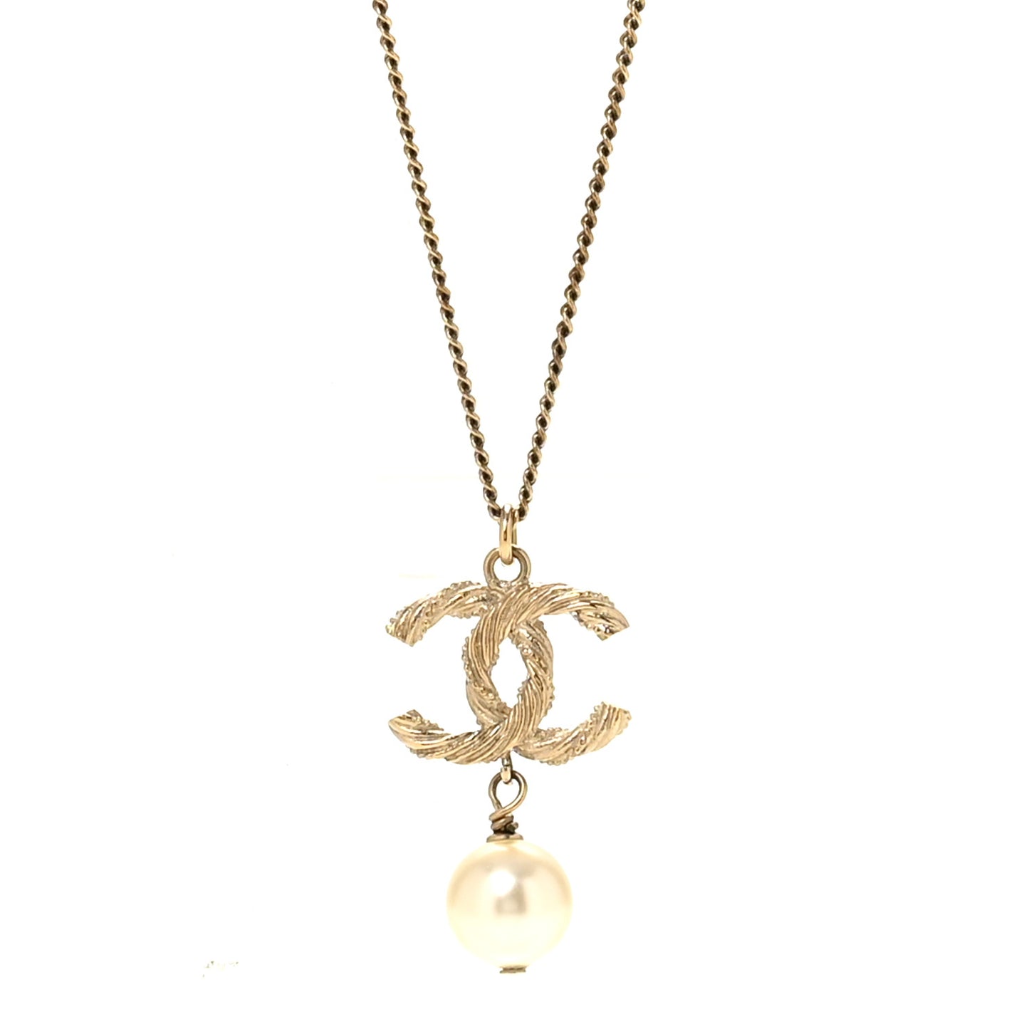 Crystal Pearl Twisted CC Drop Necklace Gold
