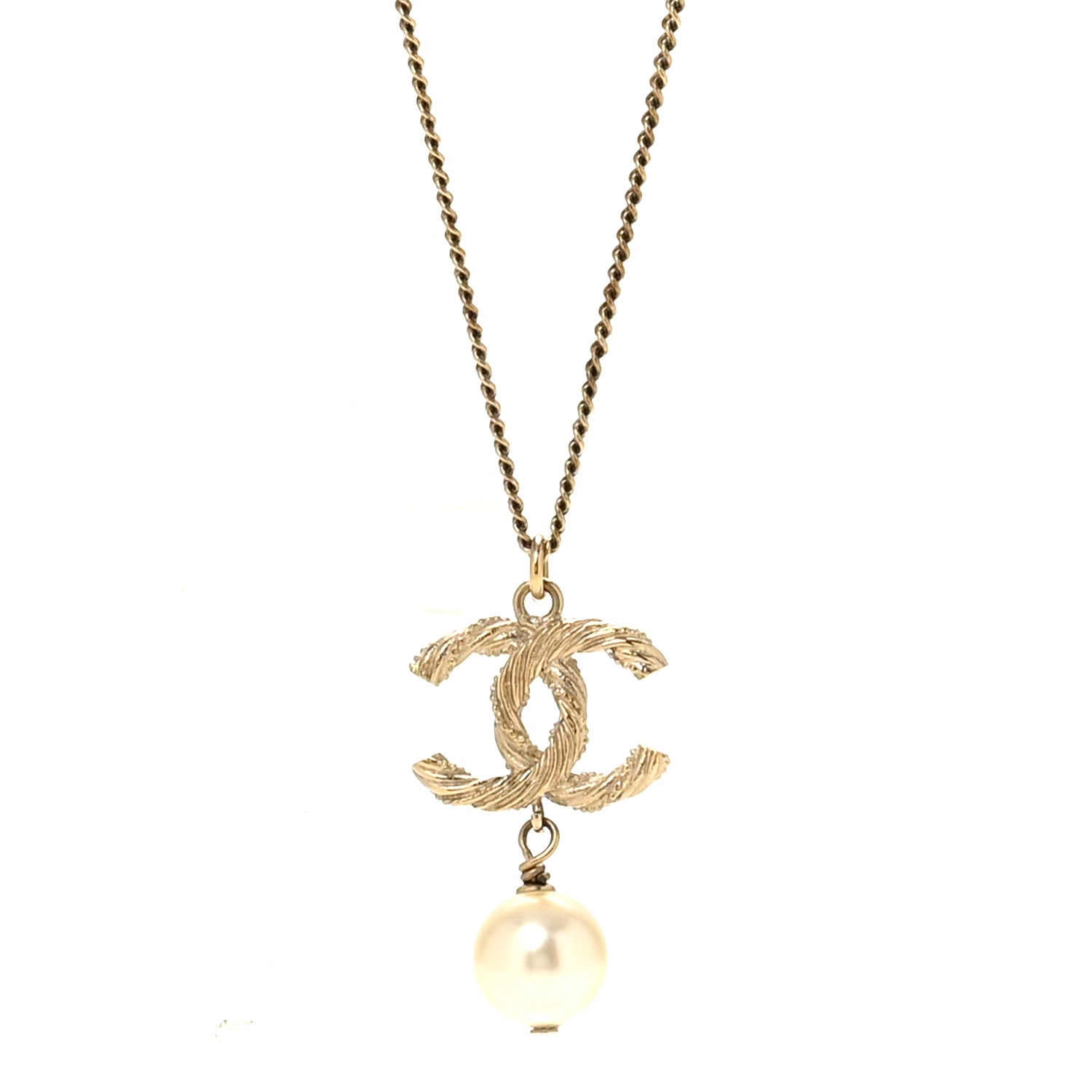 Chanel Crystal Pearl Twisted CC Drop Necklace Gold 4 of 6