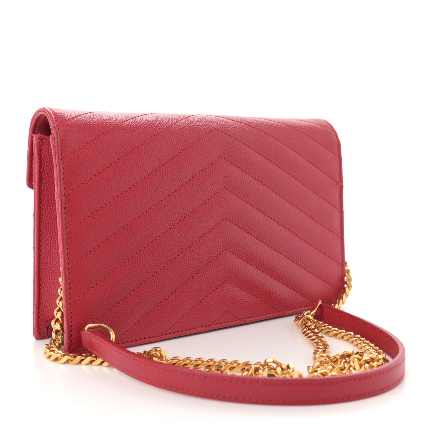 Grain De Poudre Matelasse Chevron Monogram Envelope Chain Wallet New Red