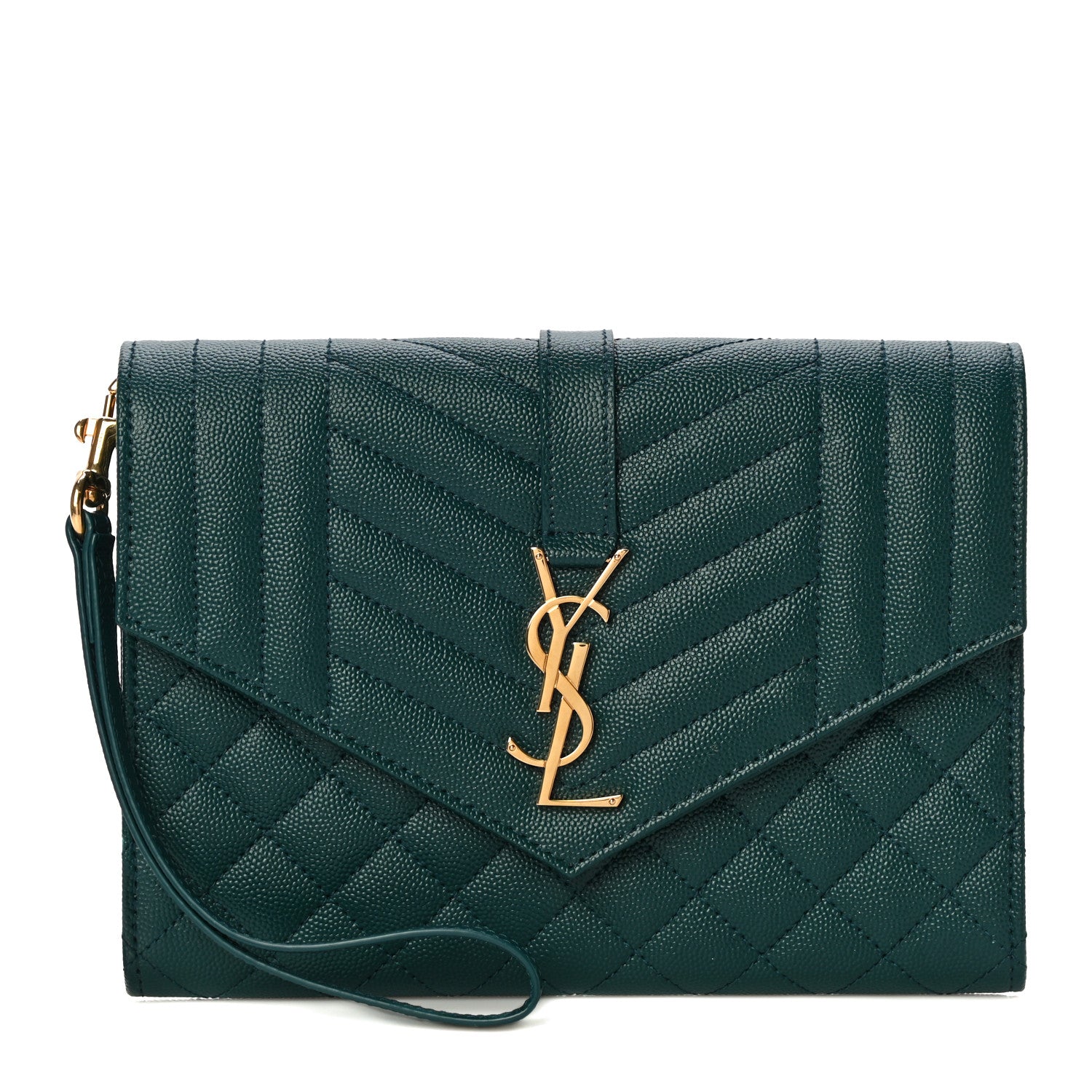Saint Laurent Grain De Poudre Textured Mixed Matelasse Triquilt Monogram Clutch Sea Turquois 1 of 11
