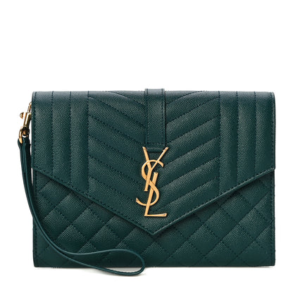 Saint Laurent Grain De Poudre Textured Mixed Matelasse Triquilt Monogram Clutch Sea Turquois 1 of 11