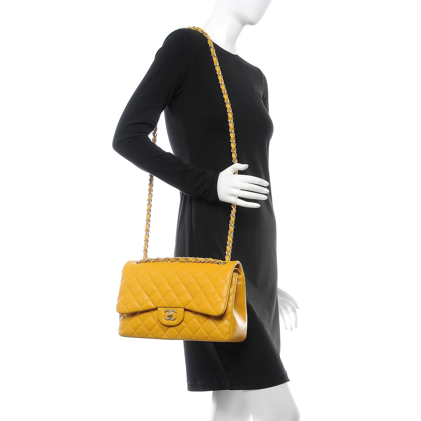 Lambskin Quilted Jumbo Double Flap Yellow