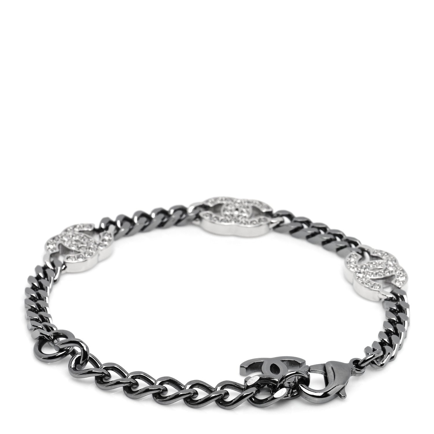 Chanel Crystal CC Chain Bracelet Silver 3 of 5