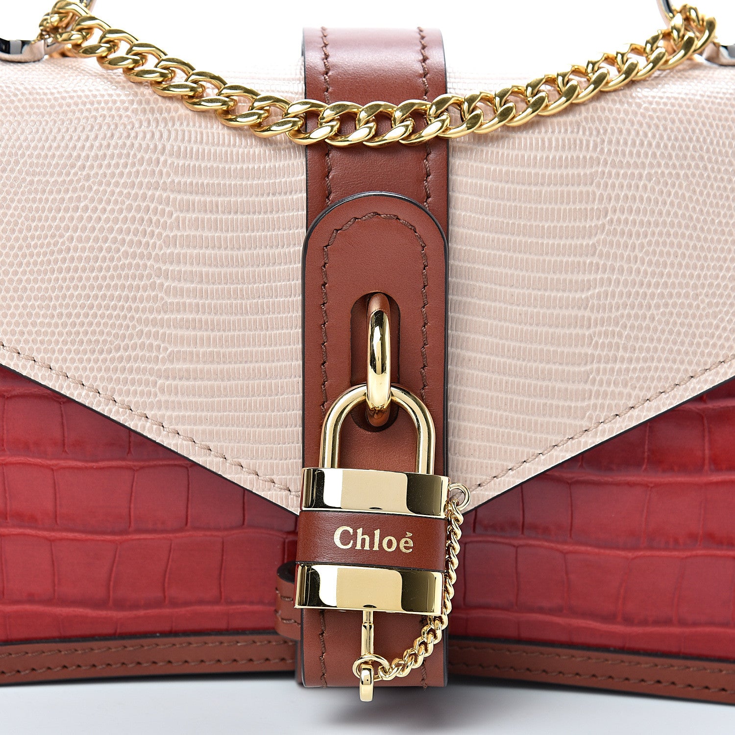 Chloe Calfskin Crocodile Embossed Aby Chain Shoulder Bag Pink Red 7 of 11