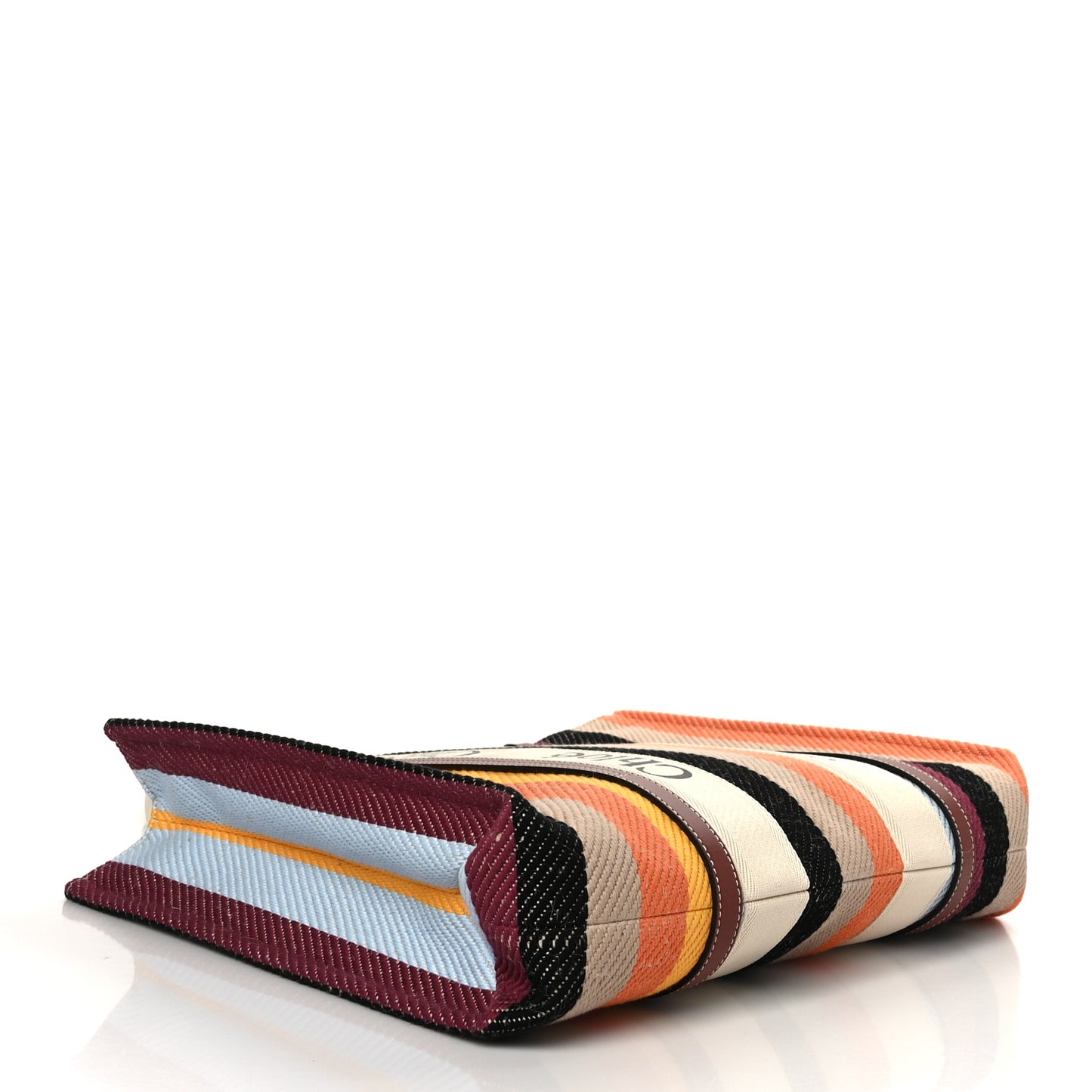 Cotton Calfskin Large Woody Striped Tote Multicolor