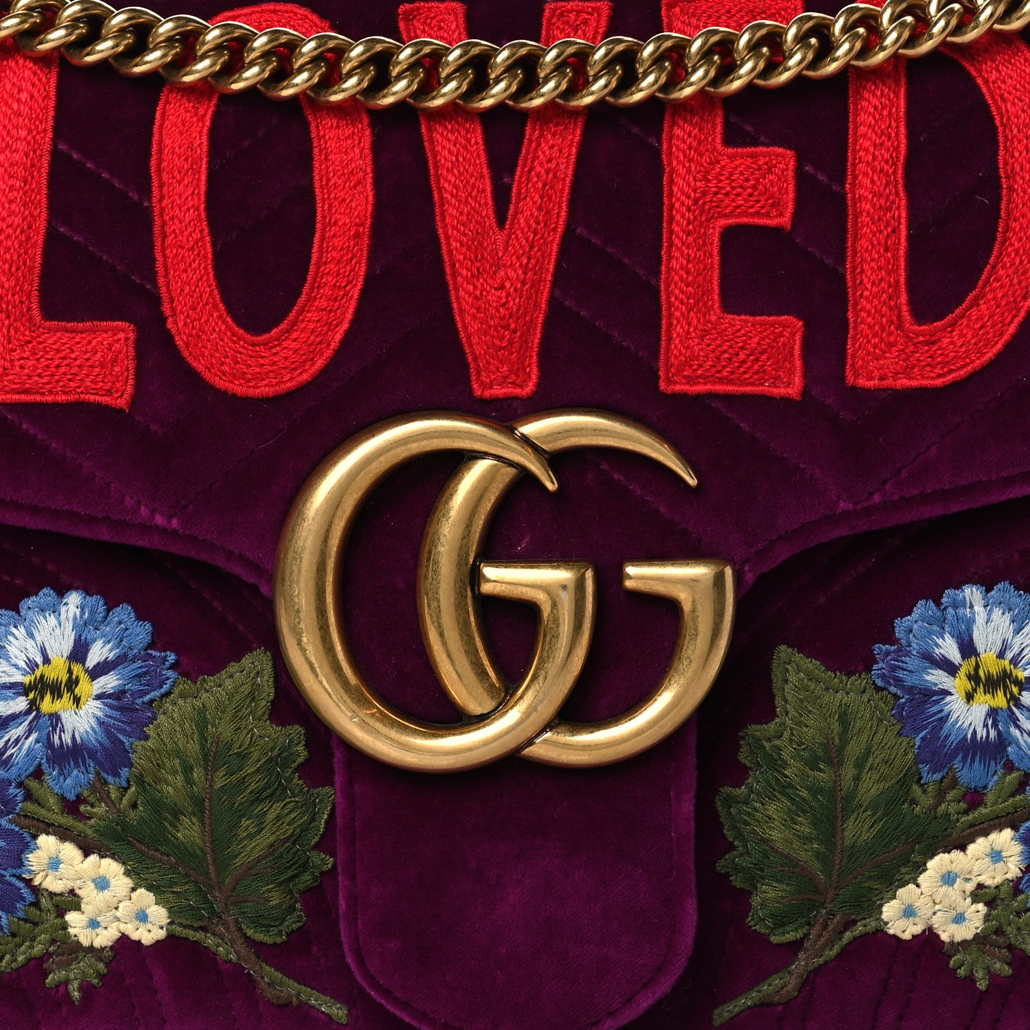 Gucci Velvet Matelasse Loved Embroidered Medium GG Marmont Shoulder Bag Fuchsia Violet Cyclamen 8 of 10