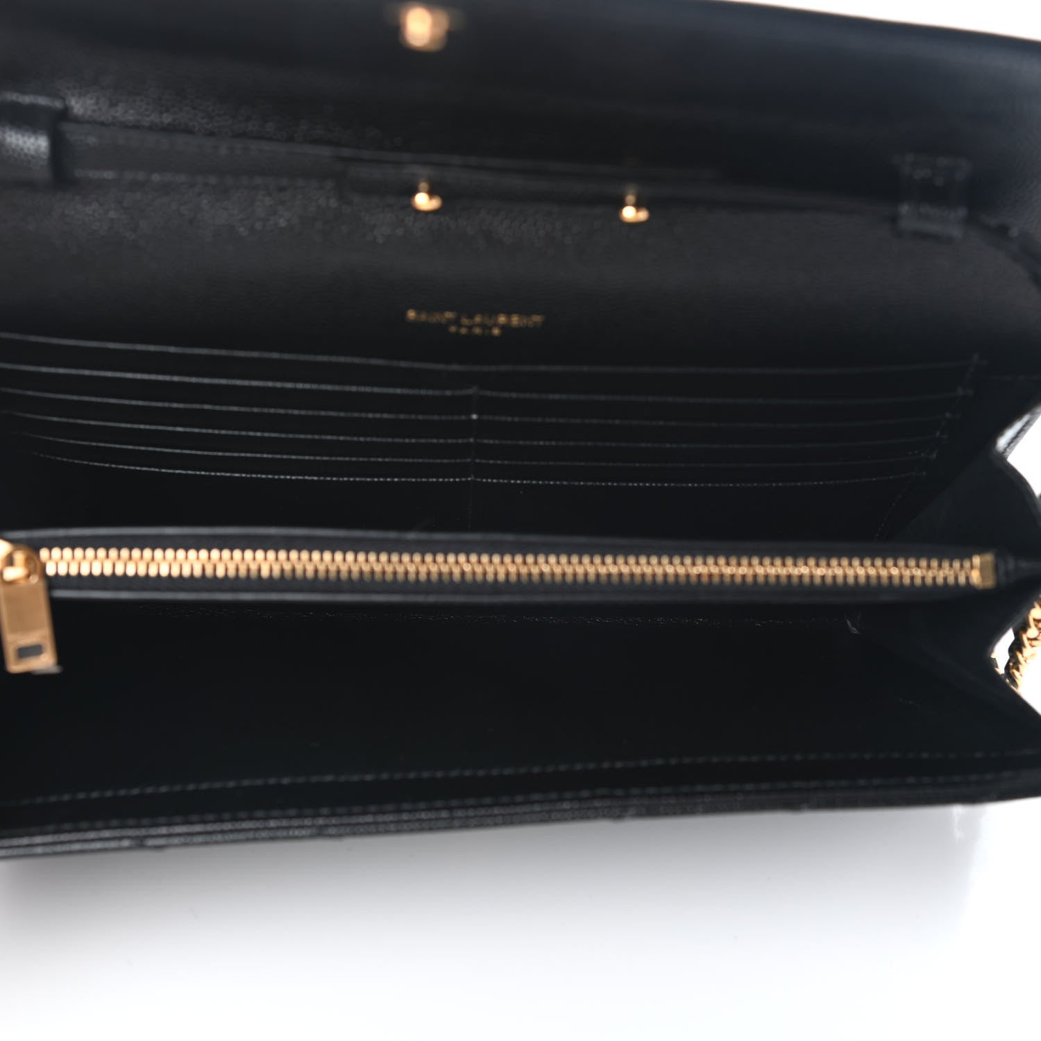 Saint Laurent Grain De Poudre Matelasse Chevron Monogram Chain Wallet Black 5 of 8