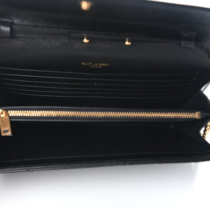 Saint Laurent Grain De Poudre Matelasse Chevron Monogram Chain Wallet Black 5 of 8