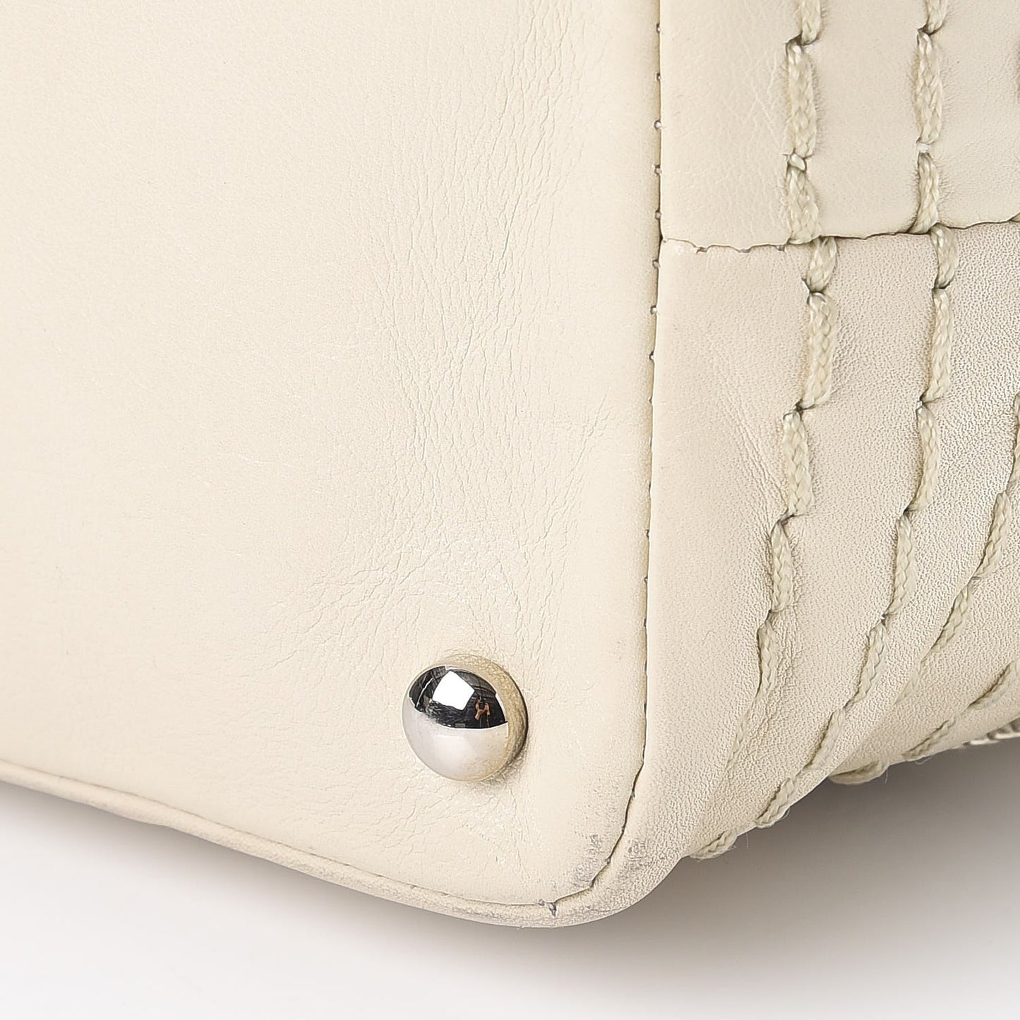 Calfskin Stitched Large Expandable Flap Bag White