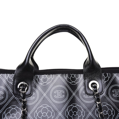 Chanel Coated Canvas Camellia Large Shopping Tote Black Beige 15 of 17