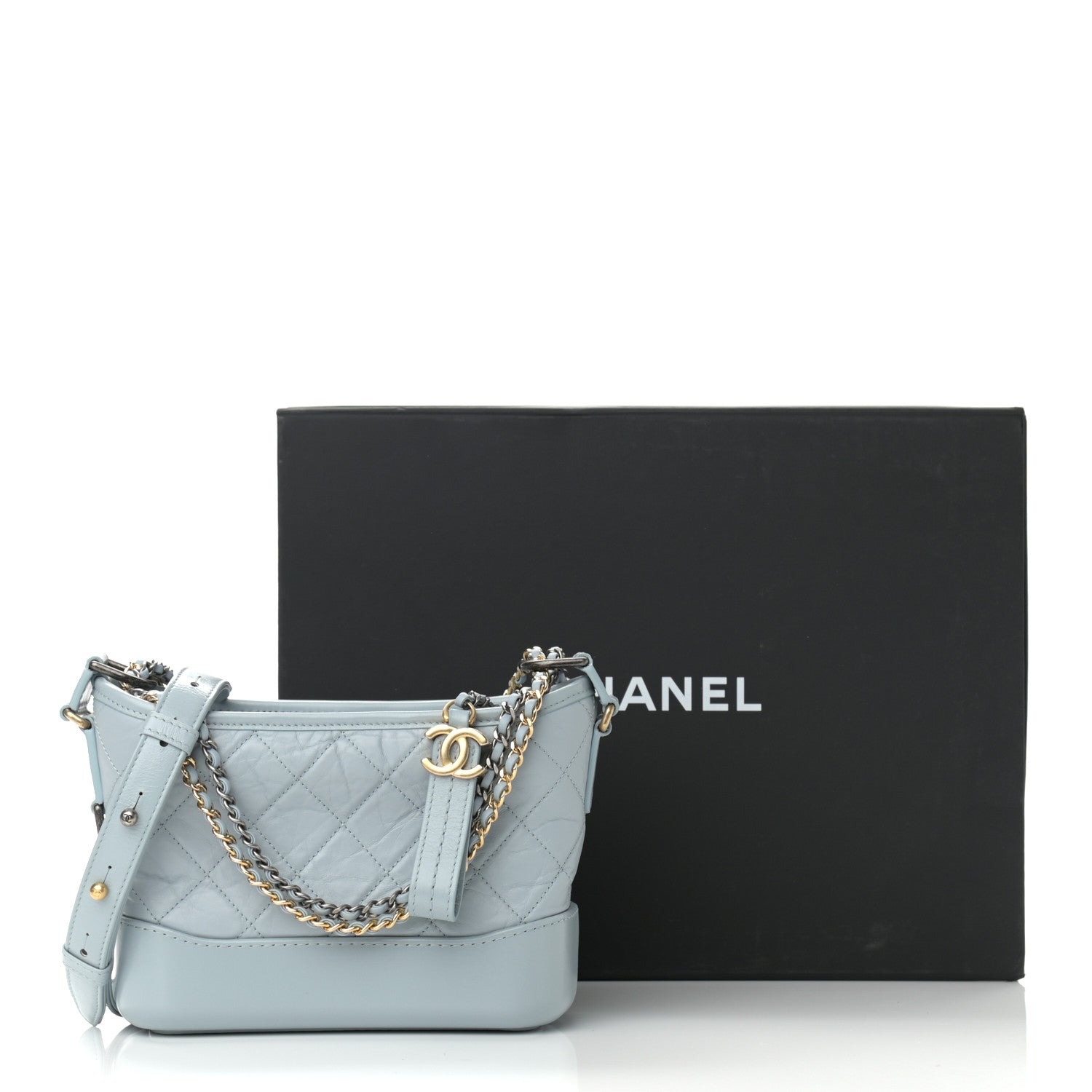Chanel Aged Calfskin Quilted Small Gabrielle Hobo Light Blue 11 of 11