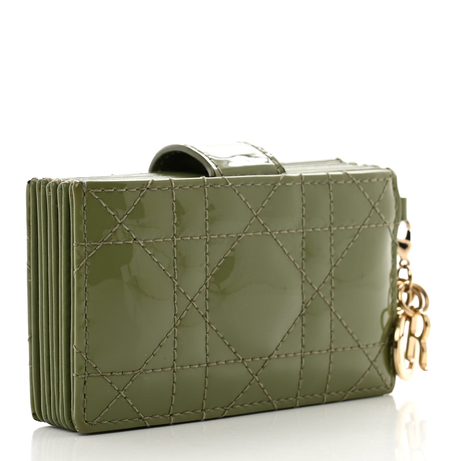 Christian Dior Patent Cannage Lady Dior 5 Gusset Card Holder Peyote Green 3 of 6