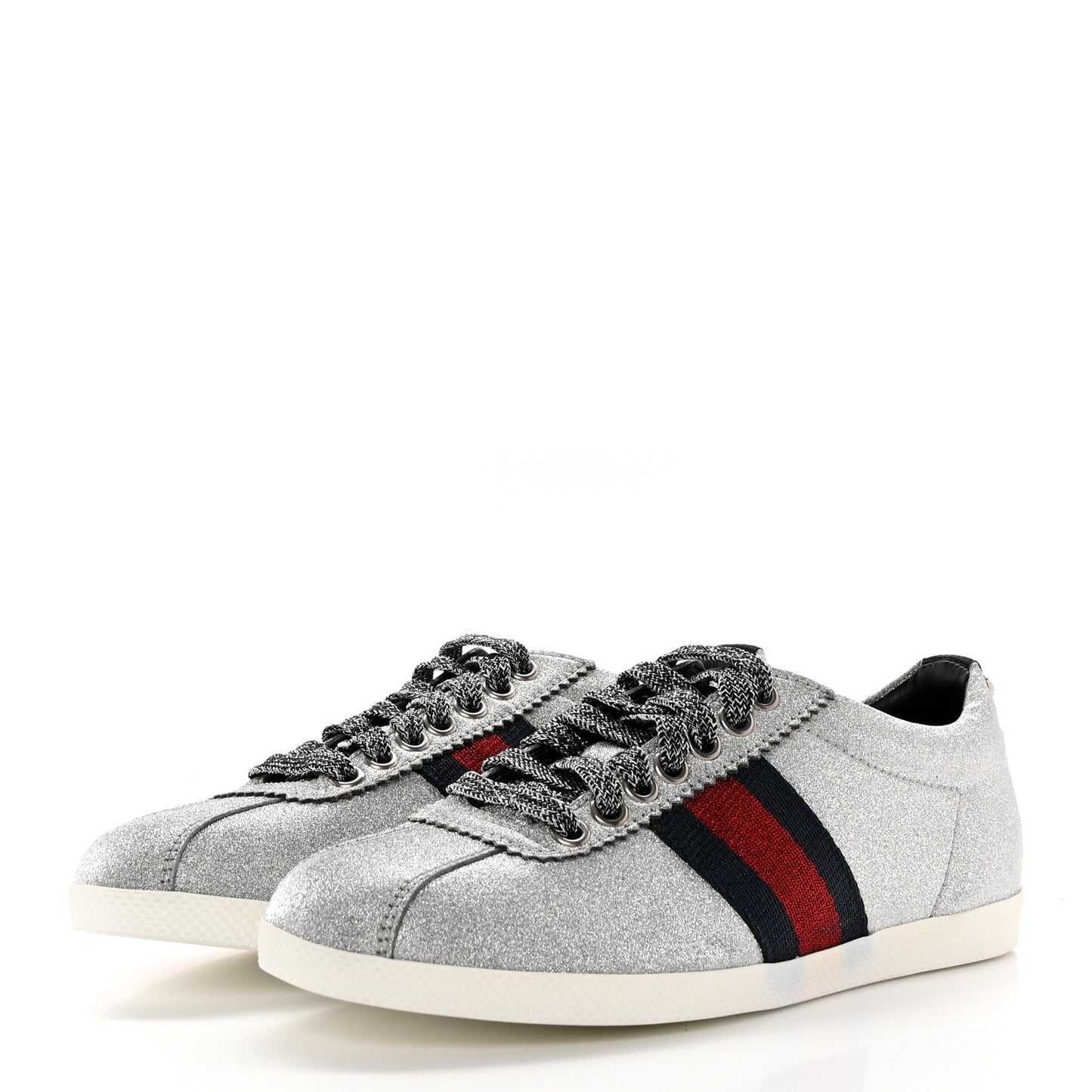 Glitter Fabric Studded Web Womens Sneakers 35.5 Silver