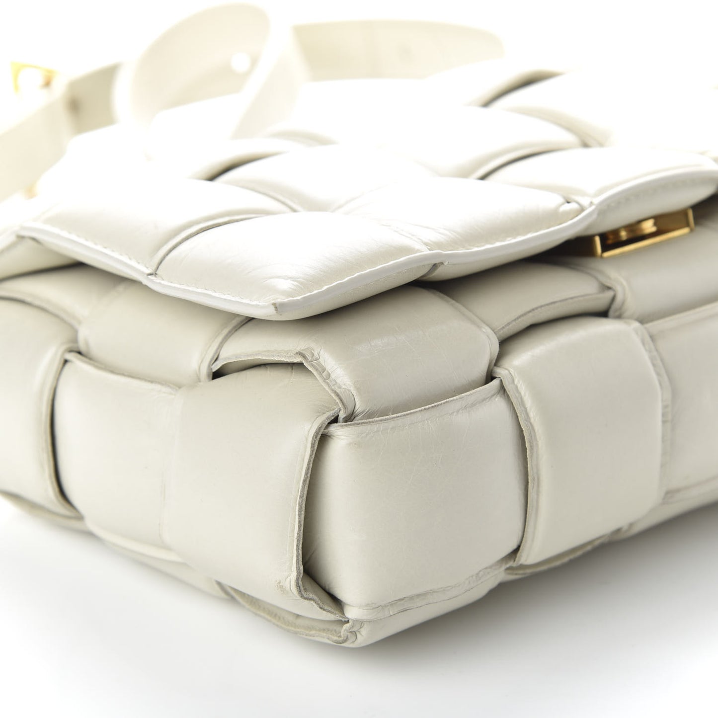 Paper Calfskin Maxi Intreccio Padded Cassette Crossbody Bag White