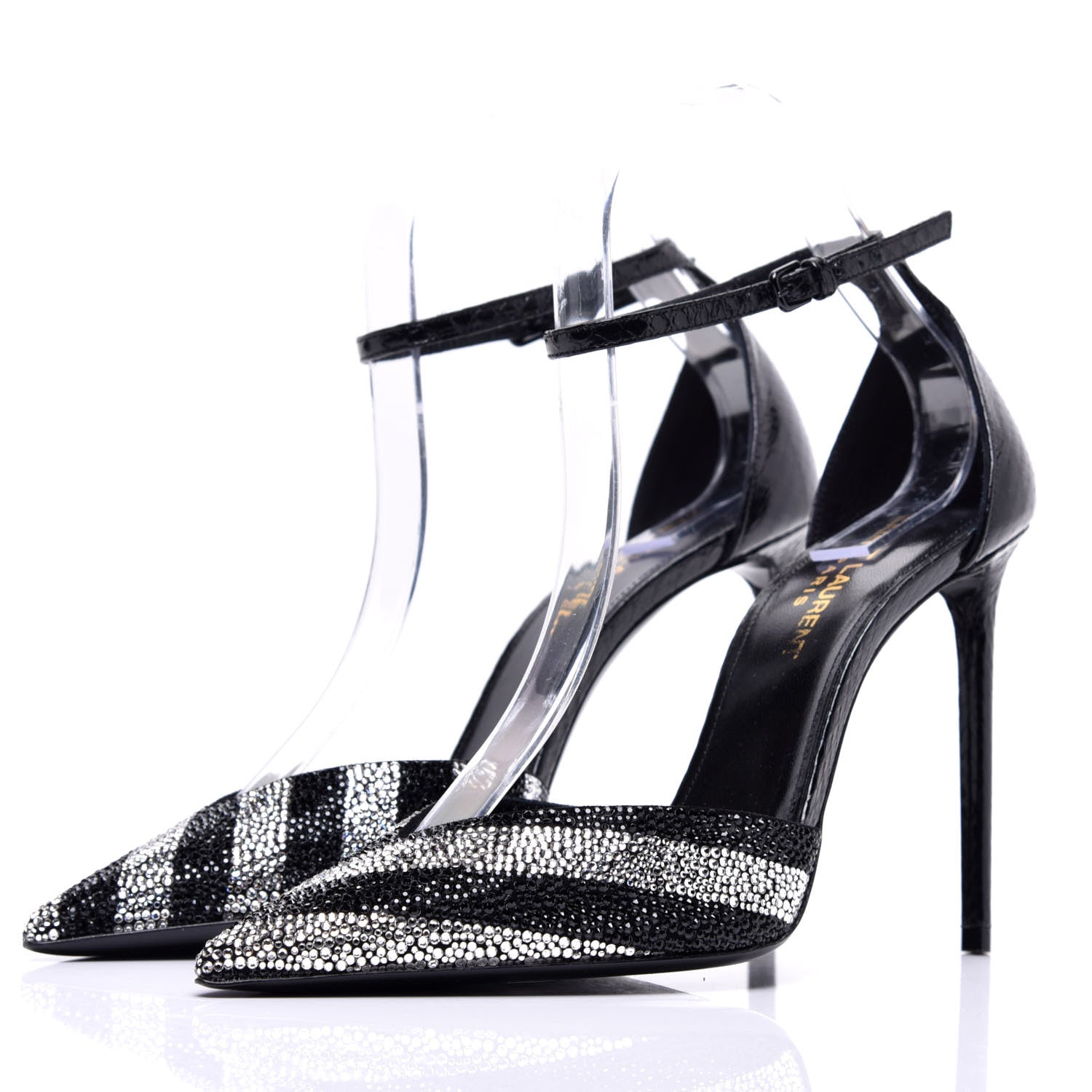 Saint Laurent Watersnake Crystal Embellished Zoe 105 Ankle Strap Pumps 37 Black 3 of 9